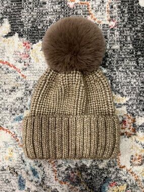 Knit Beanie with Faux Fur Pom